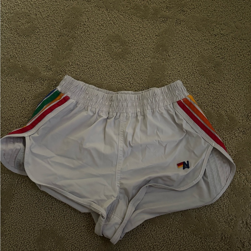 White Women's Shorts with Rainbow Stripes